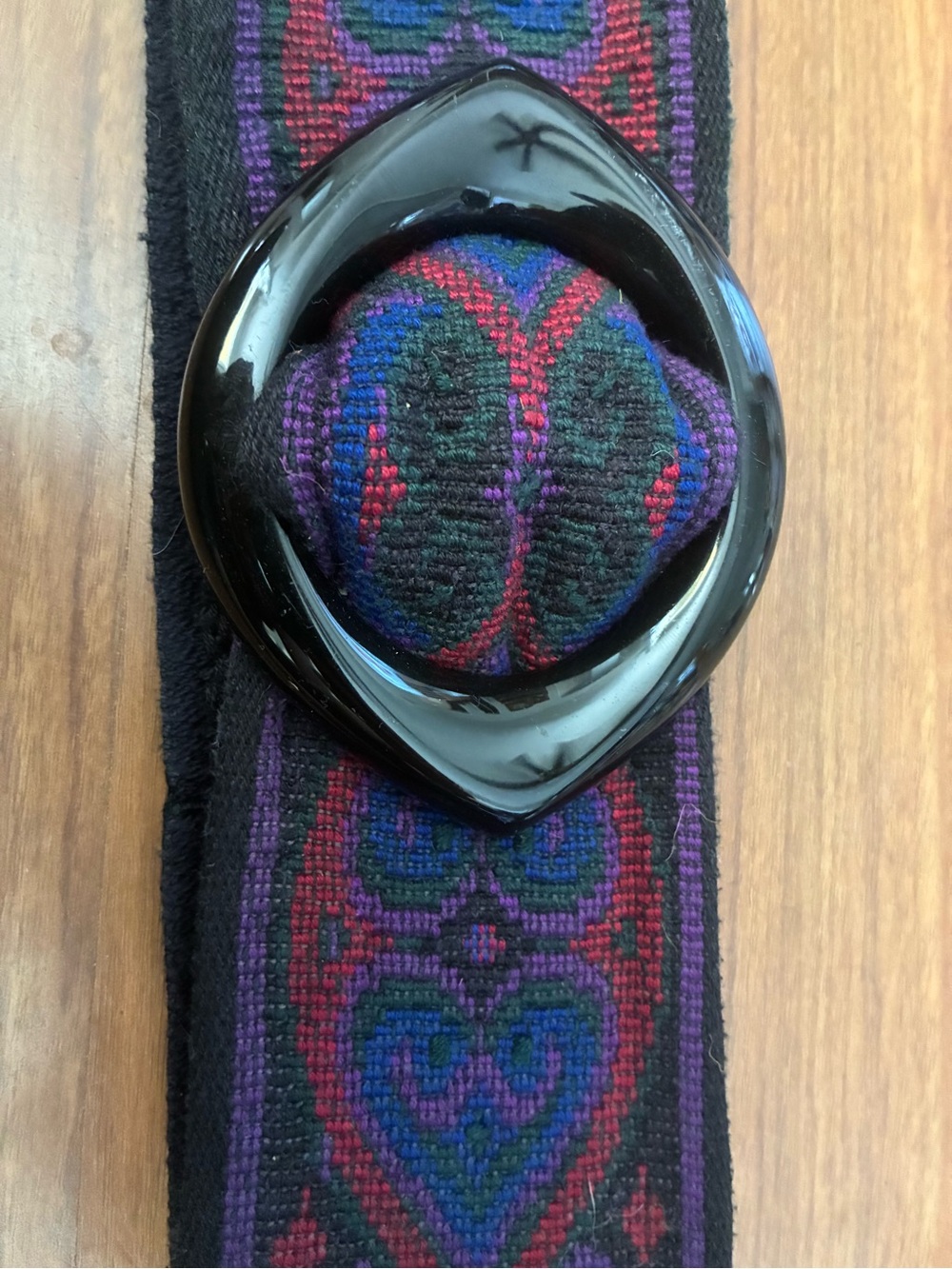 Vintage Black Buckle Woven Heart Motif Belt